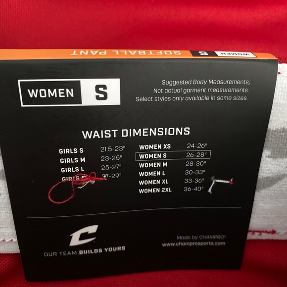 Champro  Softball Pant Scarlet Small NWT - Picture 7 of 8